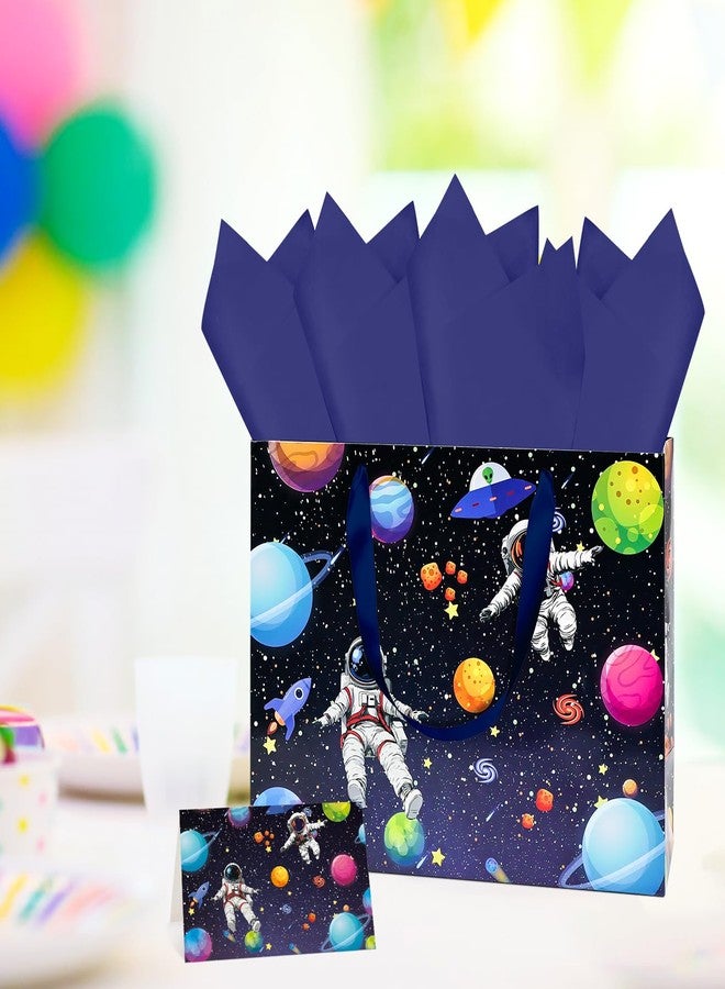 MUNILAIL 13 Inches Space Gift Bag Large Gift Bag with Handle Tissue Paper and Greeting Card for Boys Girls Birthday Outer Space Themed Party Large Paper Gift Bag - Image 4